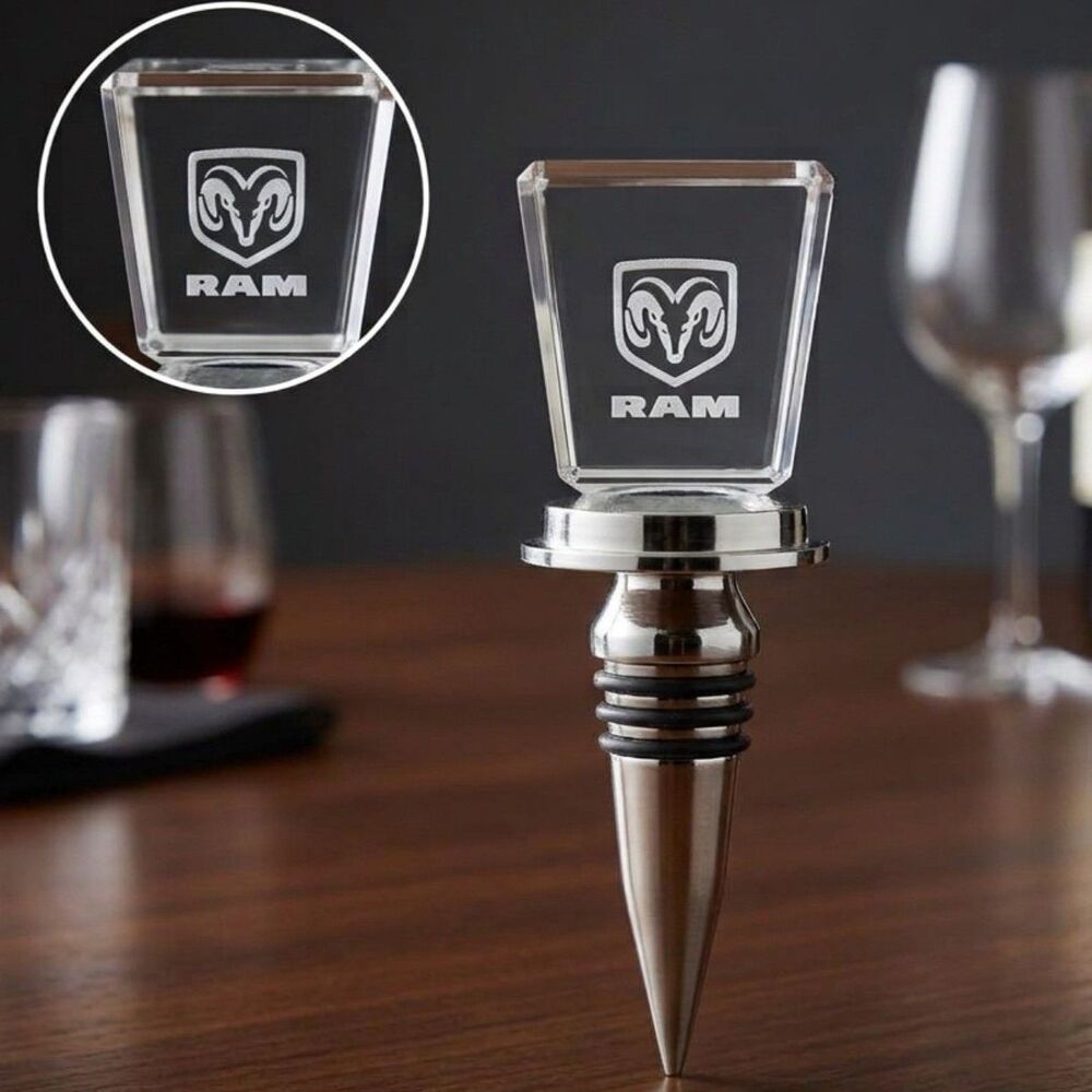 Solid Crystal Clear Glass Ram Logo Wine Stopper Topper 5"